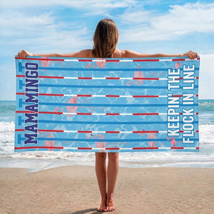 Mamamingo Beach Towel - "Keepin' The Flock In Line" Striped Summer Gift - FlamingoAholic