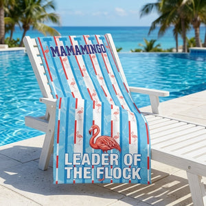 Mamamingo Beach Towel - "Leader of the Flock" Striped Summer Vacation Gift - FlamingoAholic