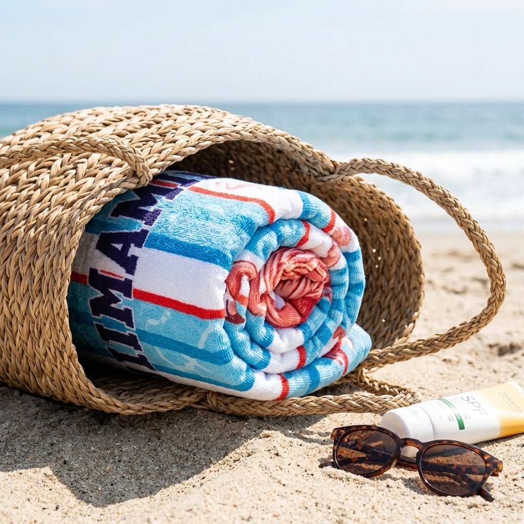 Mamamingo Beach Towel - "Leader of the Flock" Striped Summer Vacation Gift - FlamingoAholic