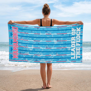 Mamamingo Beach Towel - "Leader of the Flock" Striped Summer Vacation Gift - FlamingoAholic
