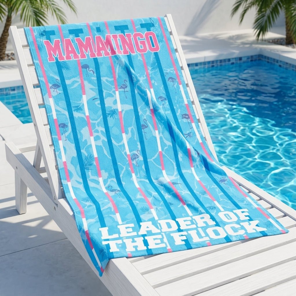 Mamamingo Beach Towel - "Leader of the Flock" Striped Summer Vacation Gift - FlamingoAholic