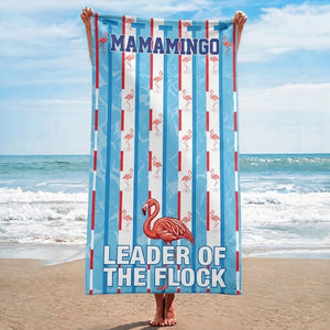 Mamamingo Beach Towel - "Leader of the Flock" Striped Summer Vacation Gift - FlamingoAholic