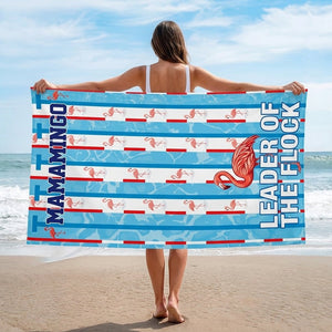 Mamamingo Beach Towel - "Leader of the Flock" Striped Summer Vacation Gift - FlamingoAholic