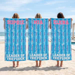 Mamamingo Beach Towel - "Leader of the Flock" Striped Summer Vacation Gift - FlamingoAholic
