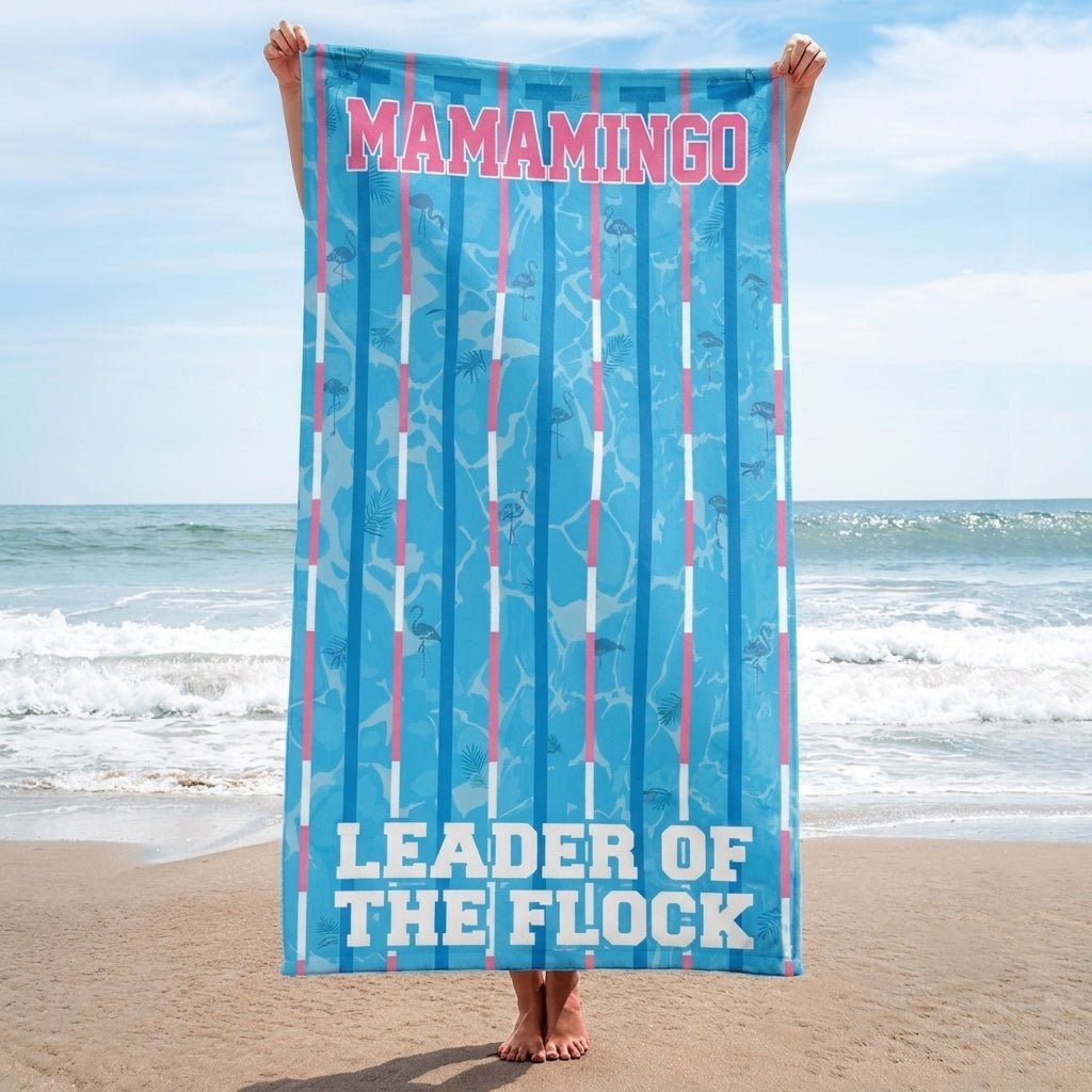 Mamamingo Beach Towel - "Leader of the Flock" Striped Summer Vacation Gift - FlamingoAholic