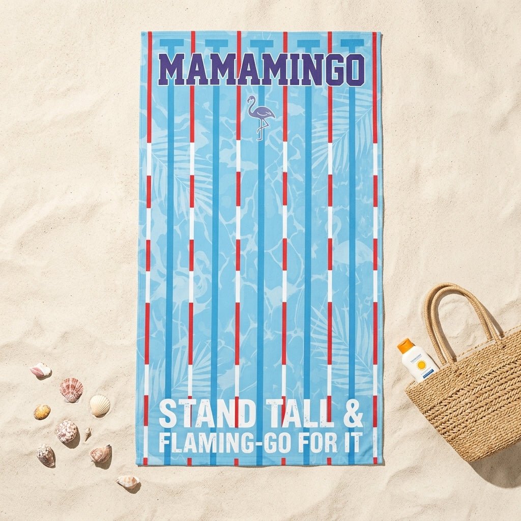 Mamamingo Beach Towel - "Stand Tall & Flaming-Go For It" Striped Summer Gift - FlamingoAholic