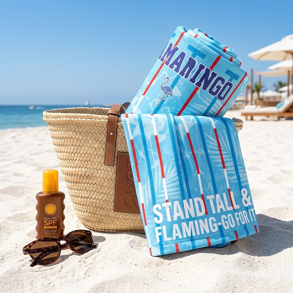 Mamamingo Beach Towel - "Stand Tall & Flaming-Go For It" Striped Summer Gift - FlamingoAholic