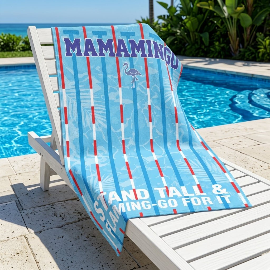 Mamamingo Beach Towel - "Stand Tall & Flaming-Go For It" Striped Summer Gift - FlamingoAholic