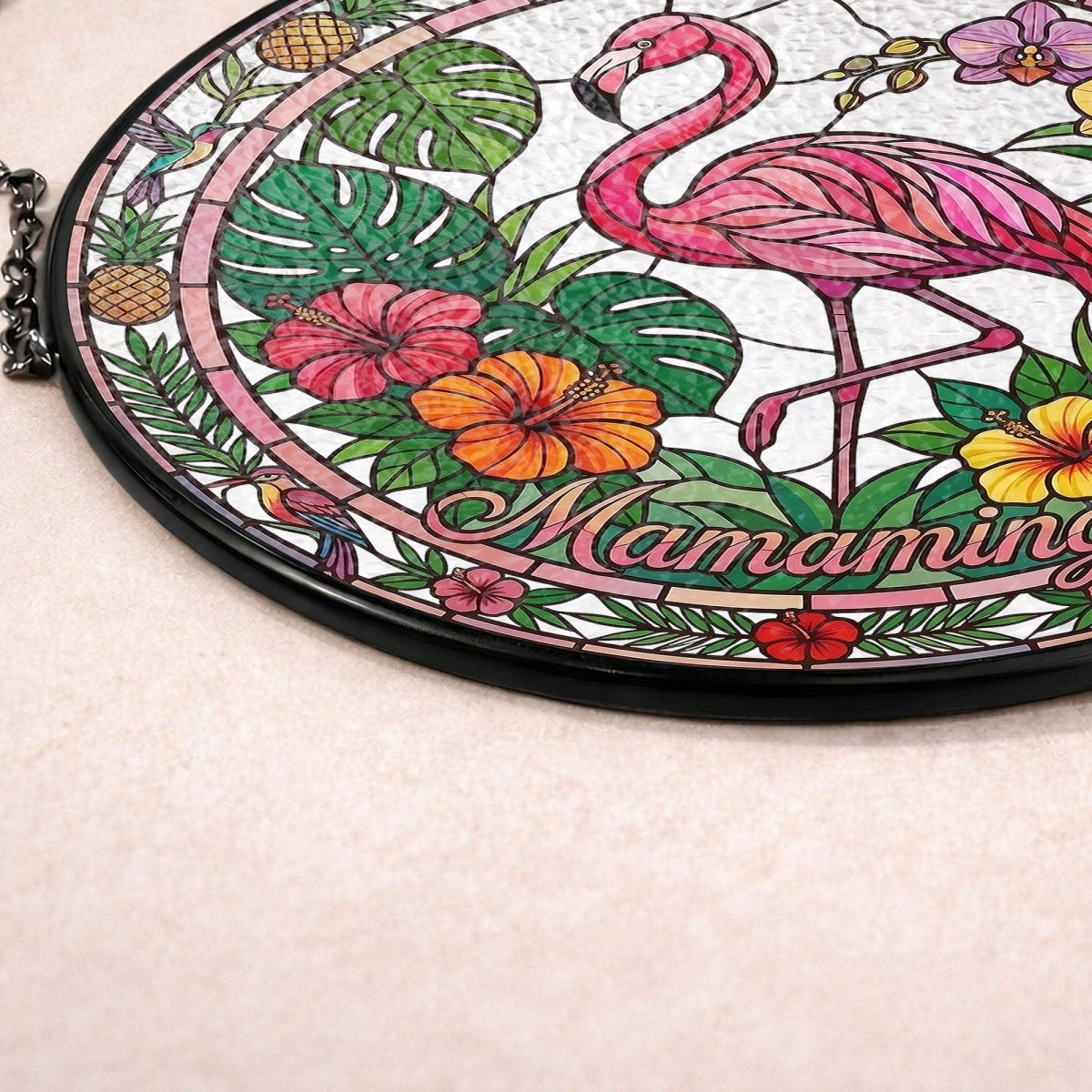 Mamamingo Flamingo Stained Glass Suncatcher – Tropical Flamingo Window Hanging Sun Catcher Decor - FlamingoAholic