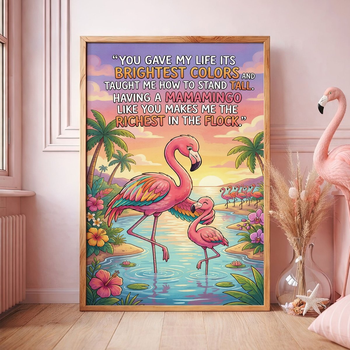 Mamamingo Love – Flamingo Mother & Baby Quote Poster - FlamingoAholic
