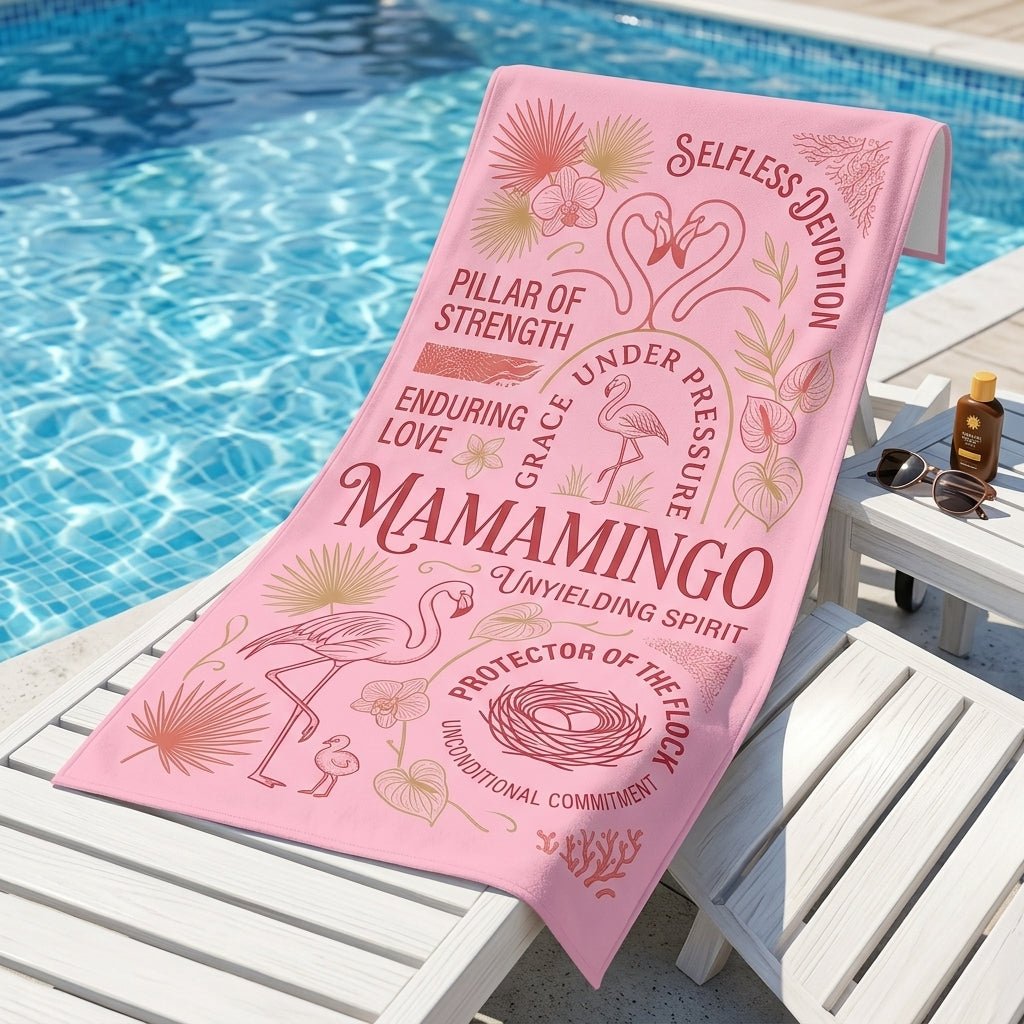 "Mamamingo" Pink Edition Beach Towel - Meaningful Mother's Day Gift & Accessory - FlamingoAholic