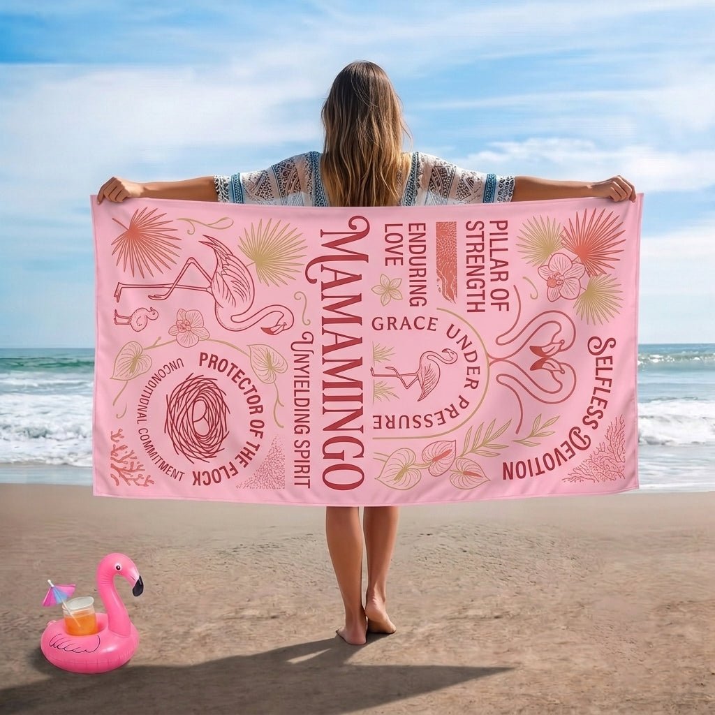 "Mamamingo" Pink Edition Beach Towel - Meaningful Mother's Day Gift & Accessory - FlamingoAholic
