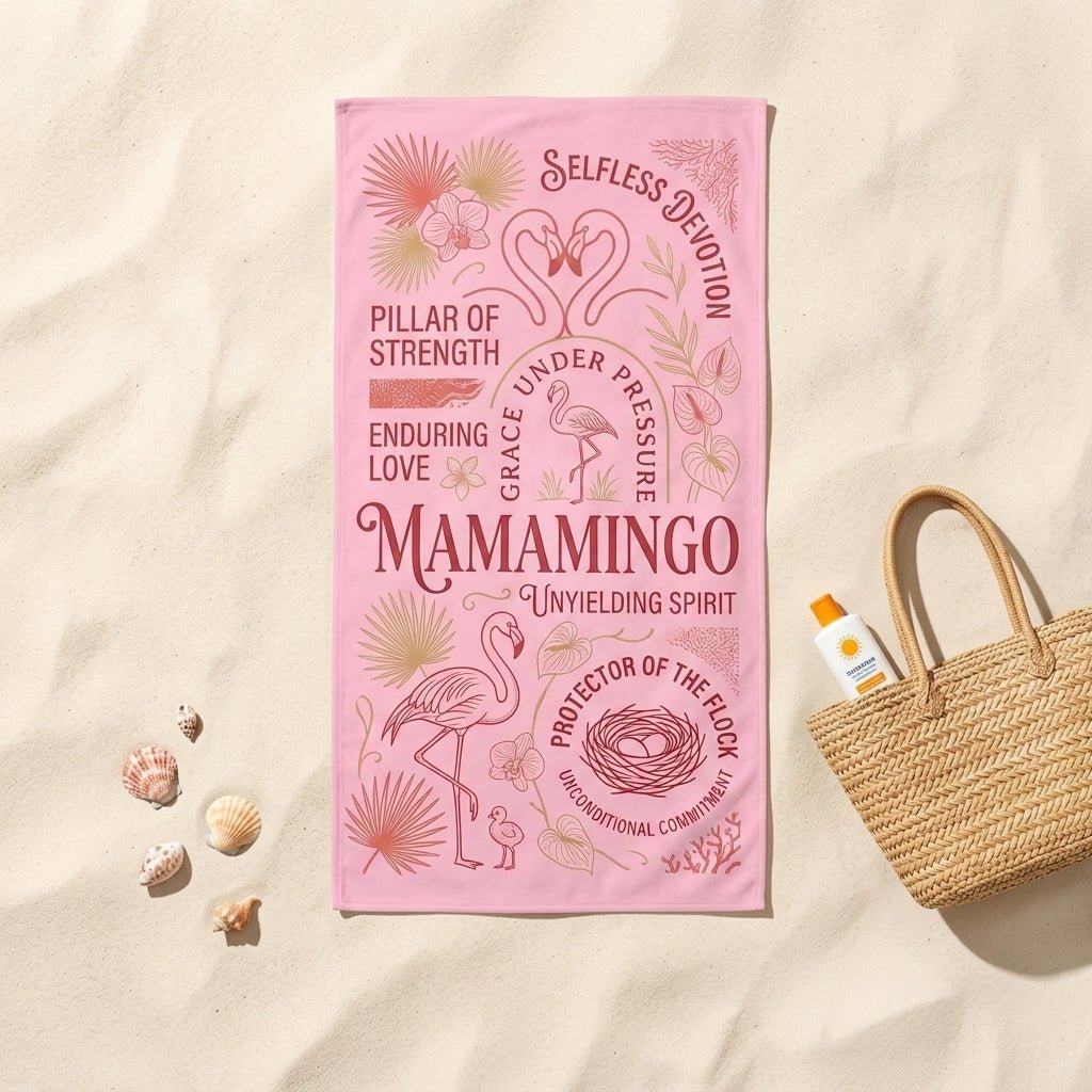 "Mamamingo" Pink Edition Beach Towel - Meaningful Mother's Day Gift & Accessory - FlamingoAholic