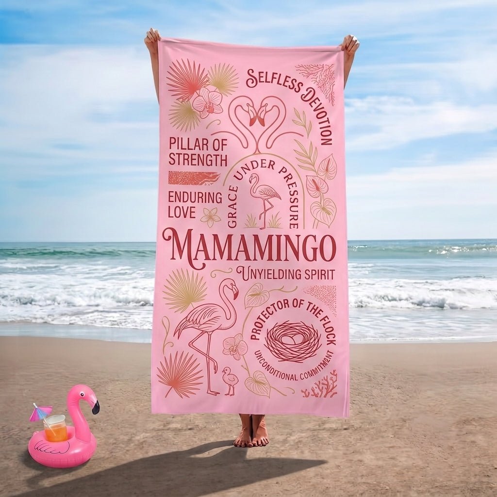 "Mamamingo" Pink Edition Beach Towel - Meaningful Mother's Day Gift & Accessory - FlamingoAholic