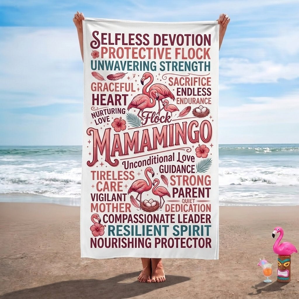 "Mamamingo" Tribute Beach Towel - Meaningful Mother's Day Gift & Summer Accessory - FlamingoAholic