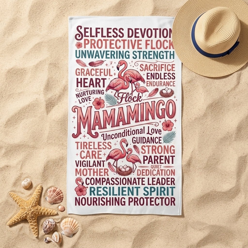 "Mamamingo" Tribute Beach Towel - Meaningful Mother's Day Gift & Summer Accessory - FlamingoAholic