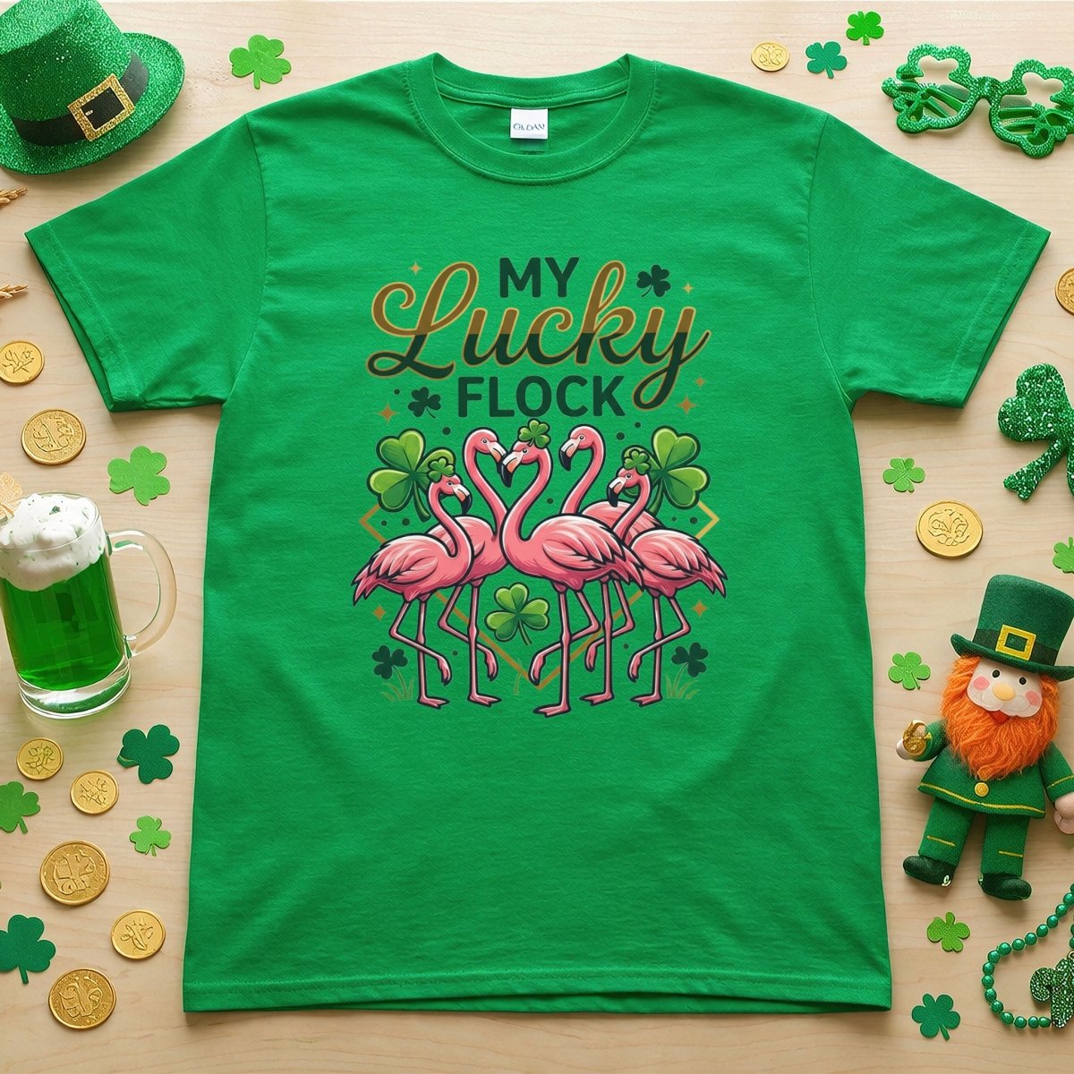 My Lucky Flock St. Patrick's Day Flamingo Shirt - Festive Group & Family Matching Tee - FlamingoAholic