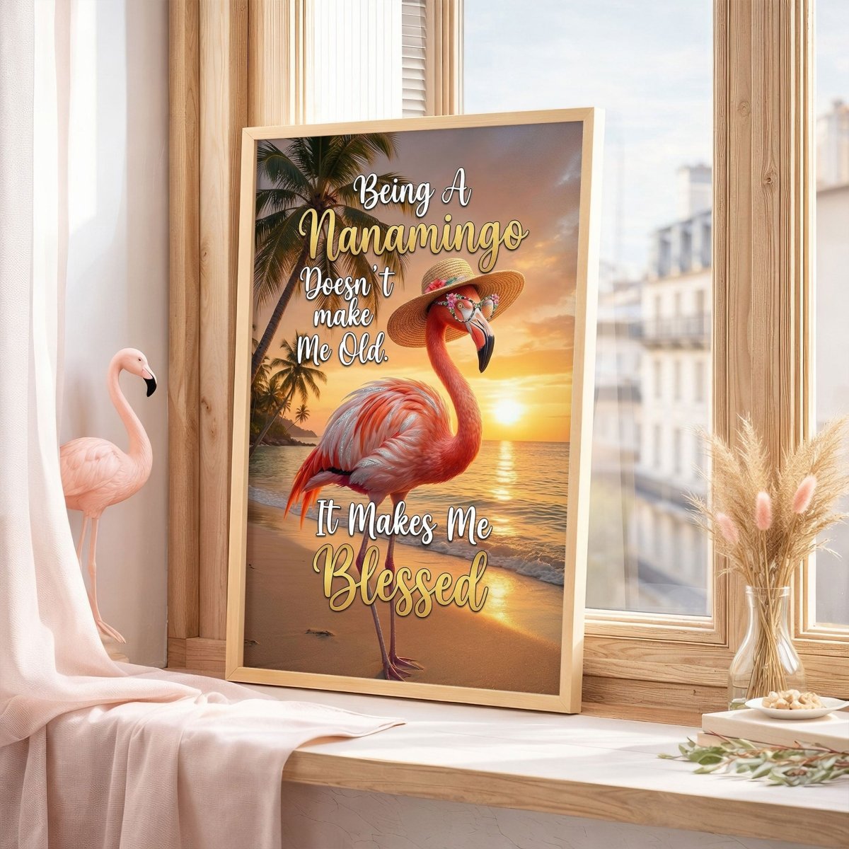 Nanamingo Blessed Flamingo Poster – Tropical Sunset Pink Wall Art - FlamingoAholic