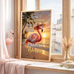 Nanamingo Blessed Flamingo Poster – Tropical Sunset Pink Wall Art - FlamingoAholic