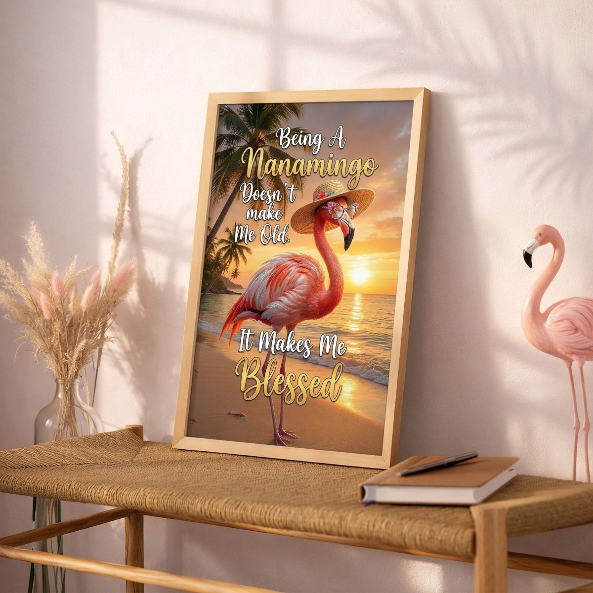 Nanamingo Blessed Flamingo Poster – Tropical Sunset Pink Wall Art - FlamingoAholic