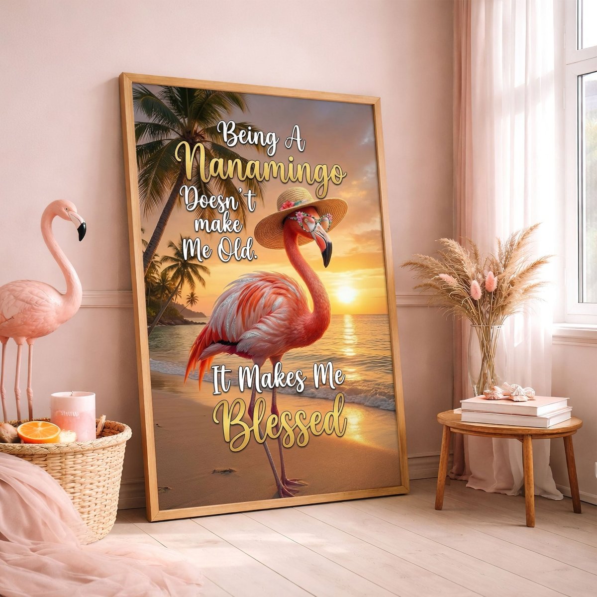 Nanamingo Blessed Flamingo Poster – Tropical Sunset Pink Wall Art - FlamingoAholic