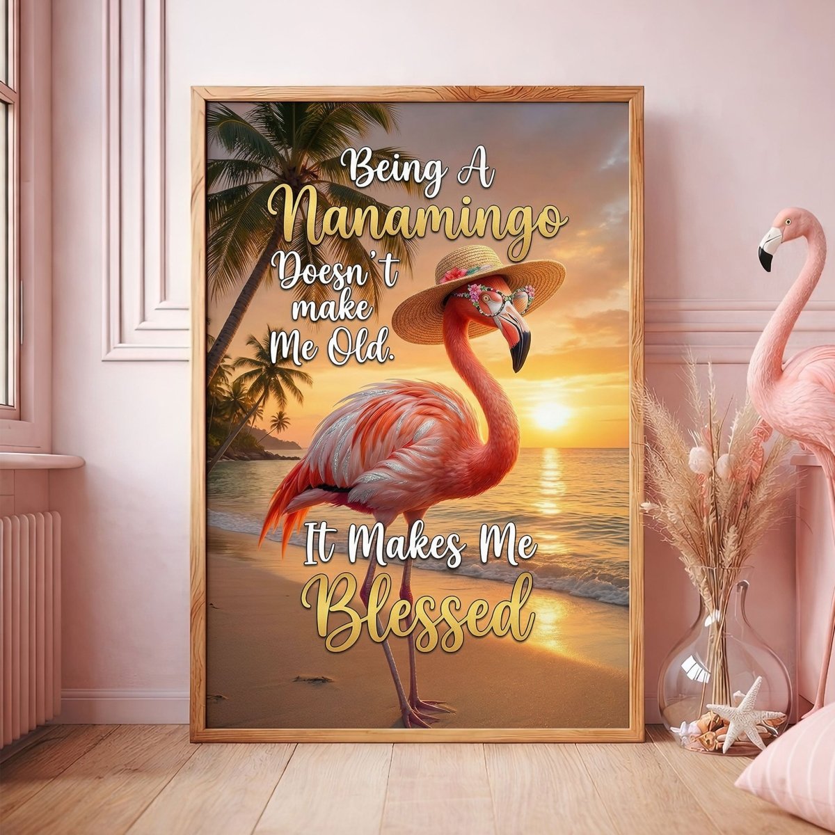 Nanamingo Blessed Flamingo Poster – Tropical Sunset Pink Wall Art - FlamingoAholic