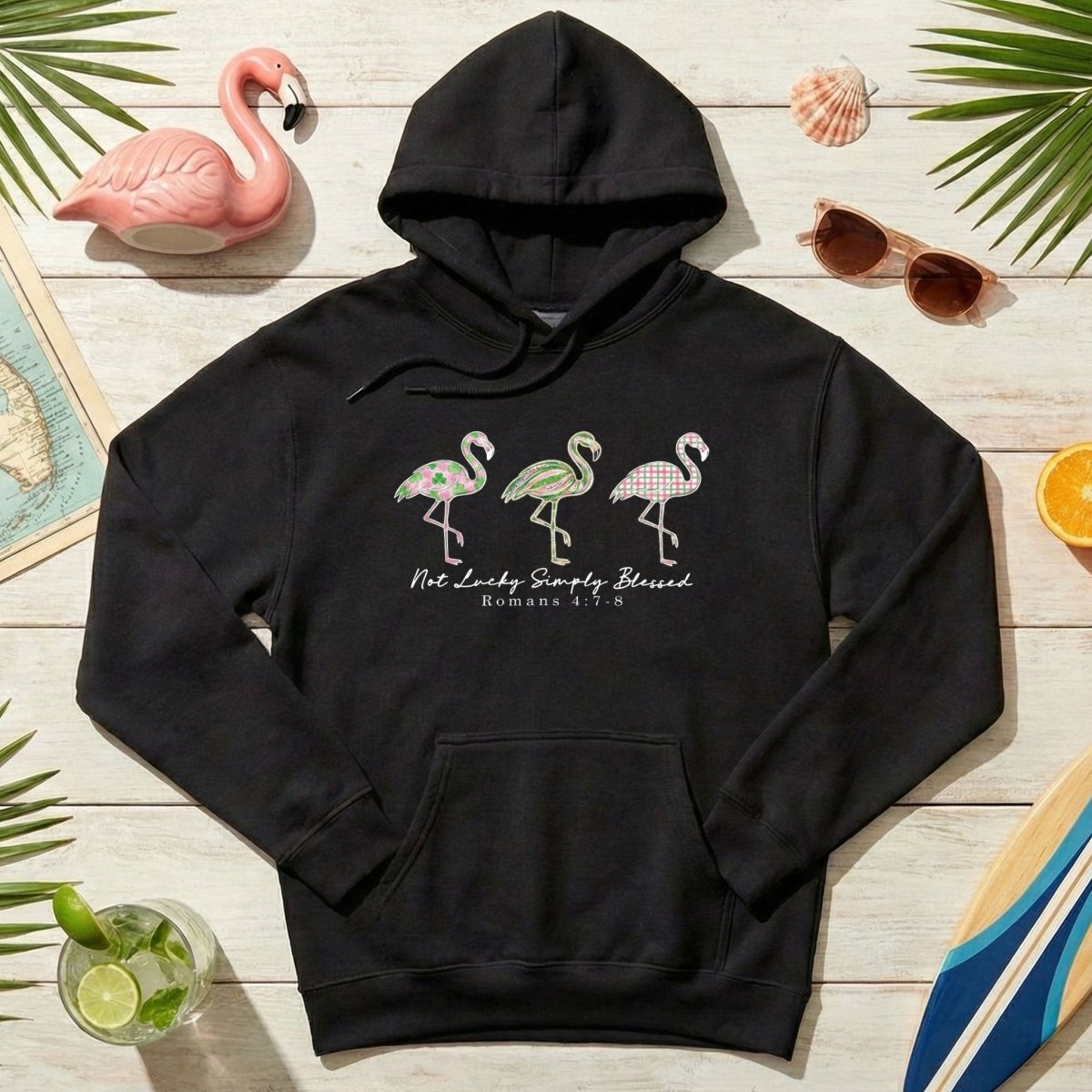 Not Lucky Simply Blessed Flamingo Shirt – Christian Faith Romans 4:7 - 8 Bible Verse Flamingo T-Shirt - FlamingoAholic