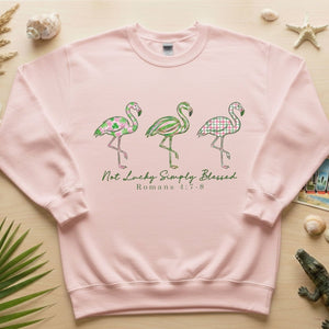 Not Lucky Simply Blessed Flamingo Shirt – Christian Faith Romans 4:7 - 8 Bible Verse Flamingo T-Shirt - FlamingoAholic