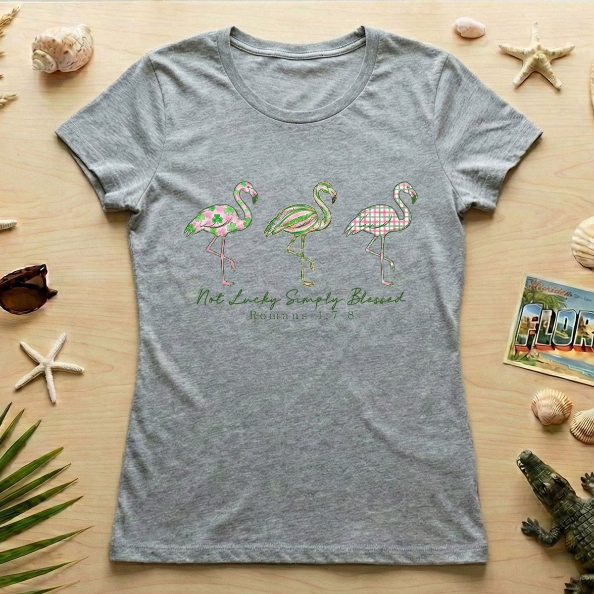 Not Lucky Simply Blessed Flamingo Shirt – Christian Faith Romans 4:7 - 8 Bible Verse Flamingo T-Shirt - FlamingoAholic