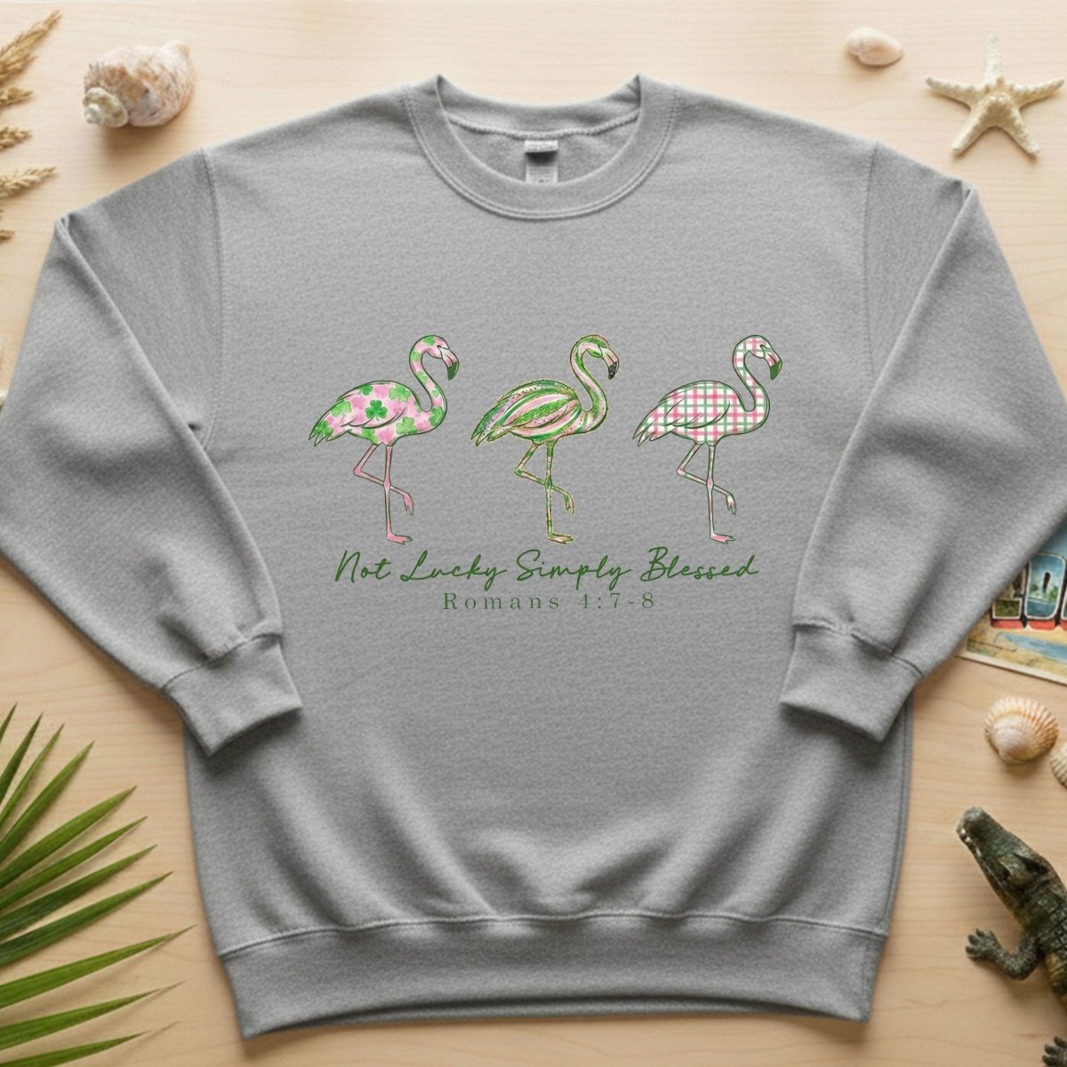 Not Lucky Simply Blessed Flamingo Shirt – Christian Faith Romans 4:7 - 8 Bible Verse Flamingo T-Shirt - FlamingoAholic