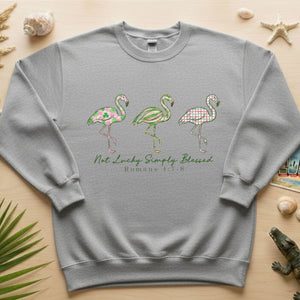 Not Lucky Simply Blessed Flamingo Shirt – Christian Faith Romans 4:7 - 8 Bible Verse Flamingo T-Shirt - FlamingoAholic