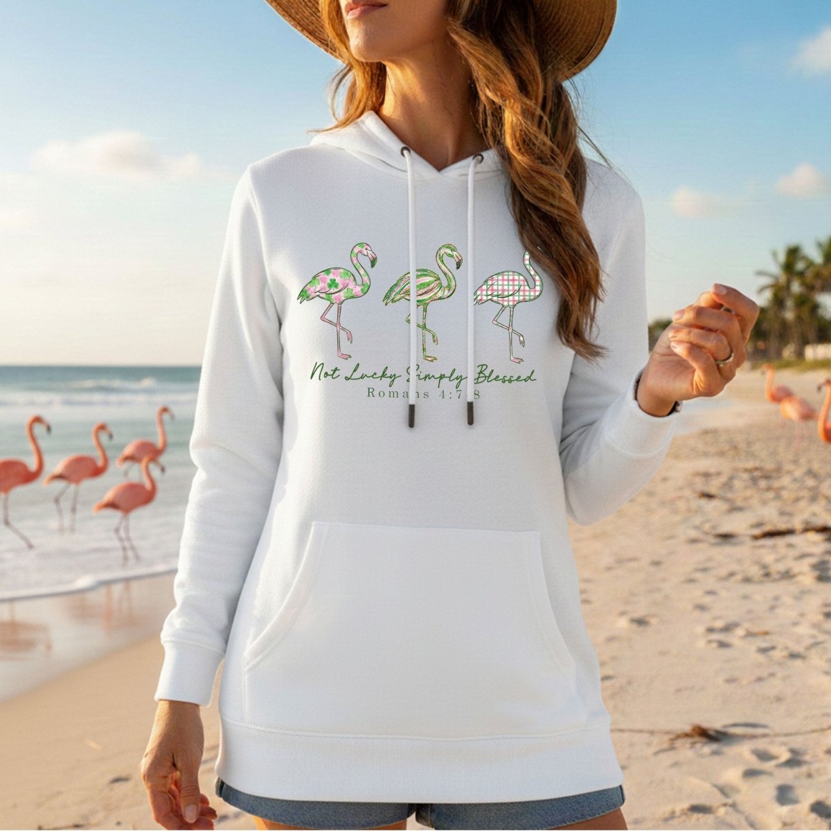 Not Lucky Simply Blessed Flamingo Shirt – Christian Faith Romans 4:7 - 8 Bible Verse Flamingo T-Shirt - FlamingoAholic