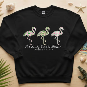 Not Lucky Simply Blessed Flamingo Shirt – Christian Faith Romans 4:7 - 8 Bible Verse Flamingo T-Shirt - FlamingoAholic