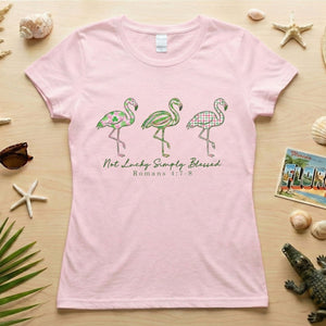 Not Lucky Simply Blessed Flamingo Shirt – Christian Faith Romans 4:7 - 8 Bible Verse Flamingo T-Shirt - FlamingoAholic