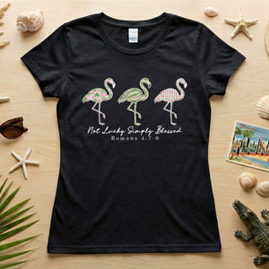 Not Lucky Simply Blessed Flamingo Shirt – Christian Faith Romans 4:7 - 8 Bible Verse Flamingo T-Shirt - FlamingoAholic