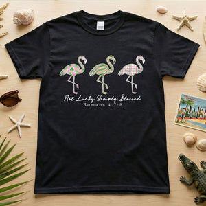 Not Lucky Simply Blessed Flamingo Shirt – Christian Faith Romans 4:7 - 8 Bible Verse Flamingo T-Shirt - FlamingoAholic
