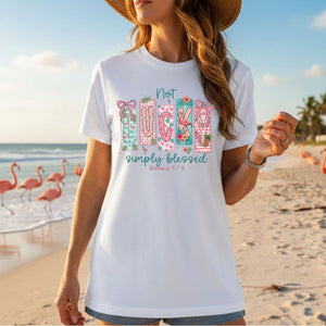 Not Lucky Simply Blessed Flamingo Shirt – Romans 4:7 - 8 Christian Faith Tropical Flamingo T-Shirt - FlamingoAholic