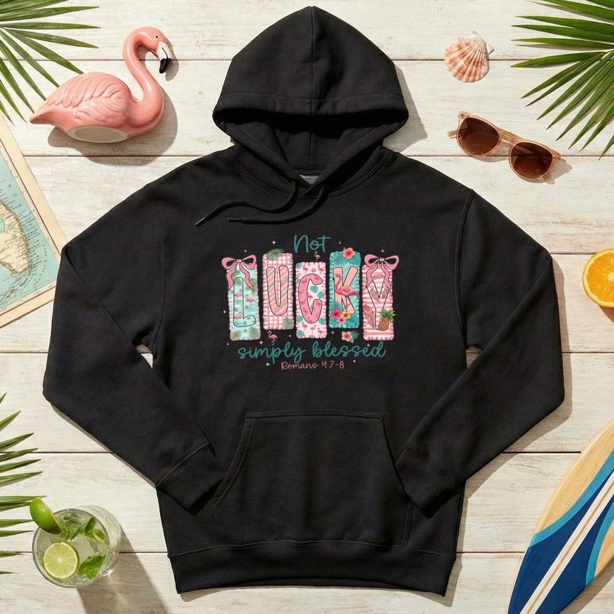 Not Lucky Simply Blessed Flamingo Shirt – Romans 4:7 - 8 Christian Faith Tropical Flamingo T-Shirt - FlamingoAholic