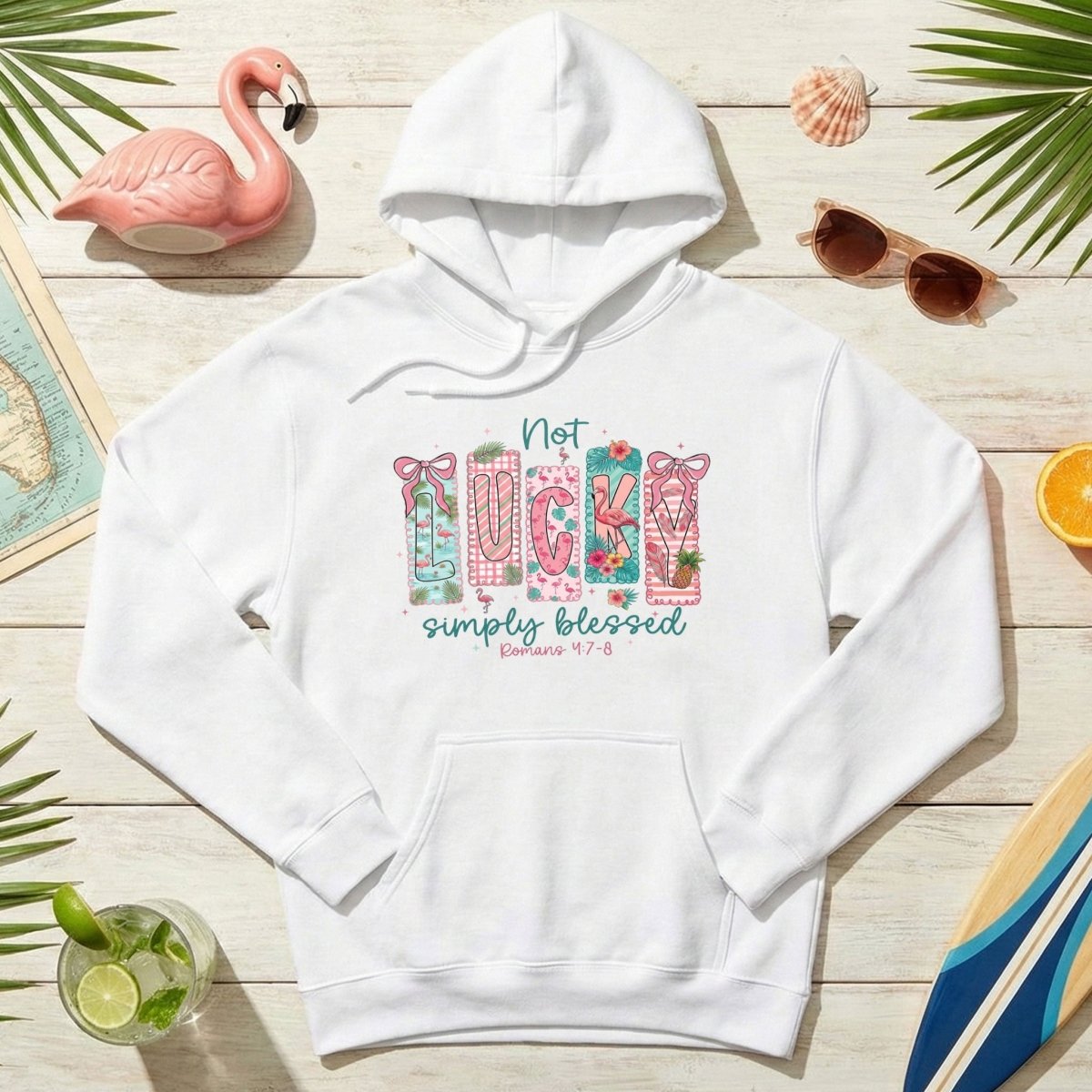 Not Lucky Simply Blessed Flamingo Shirt – Romans 4:7 - 8 Christian Faith Tropical Flamingo T-Shirt - FlamingoAholic