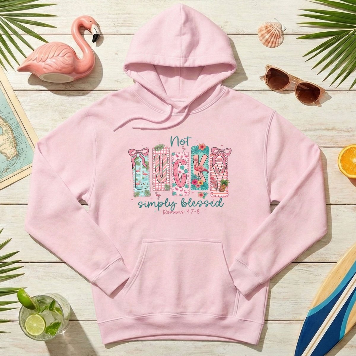 Not Lucky Simply Blessed Flamingo Shirt – Romans 4:7 - 8 Christian Faith Tropical Flamingo T-Shirt - FlamingoAholic