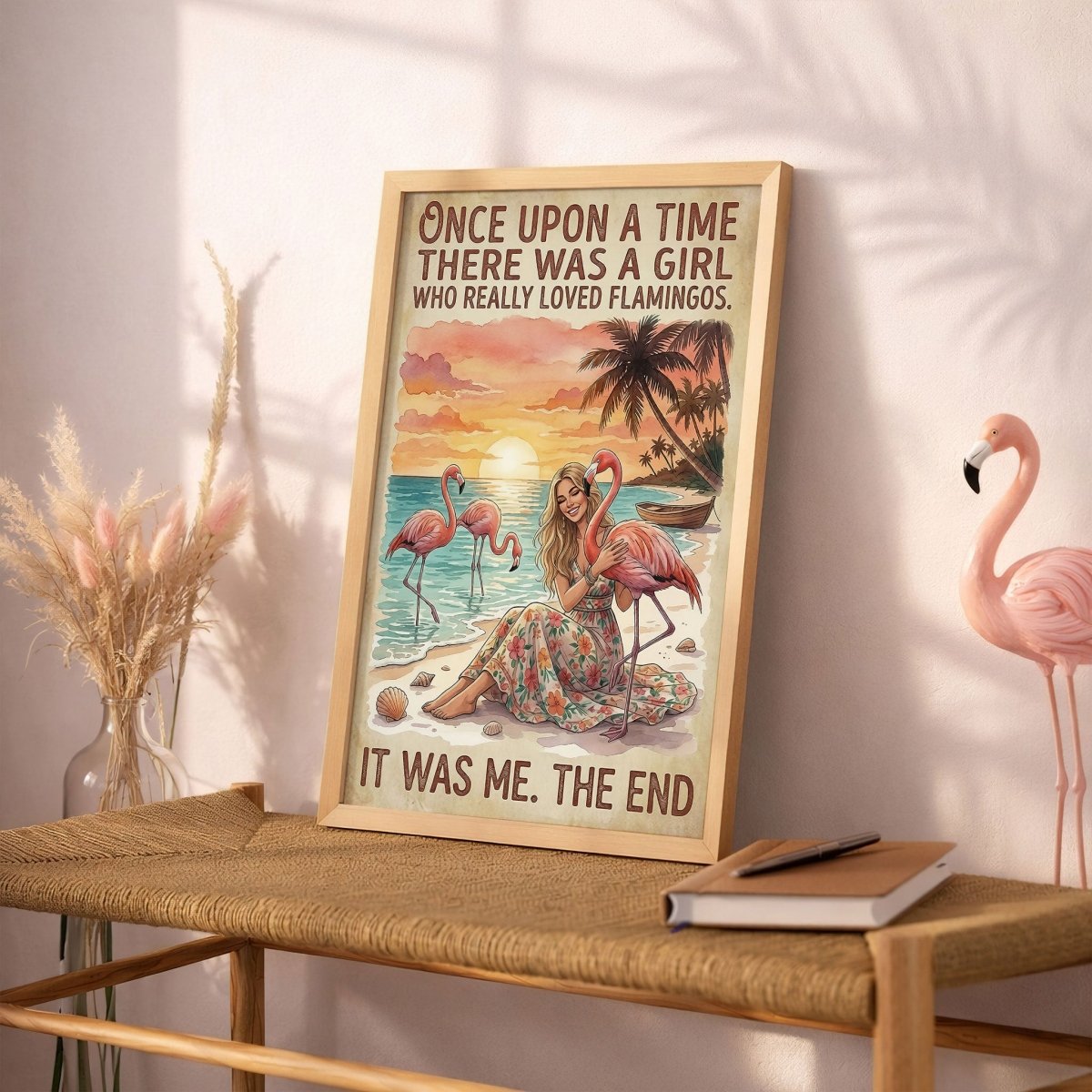 Once Upon a Time Flamingo Girl Poster – Pink Tropical Beach Wall Art - FlamingoAholic