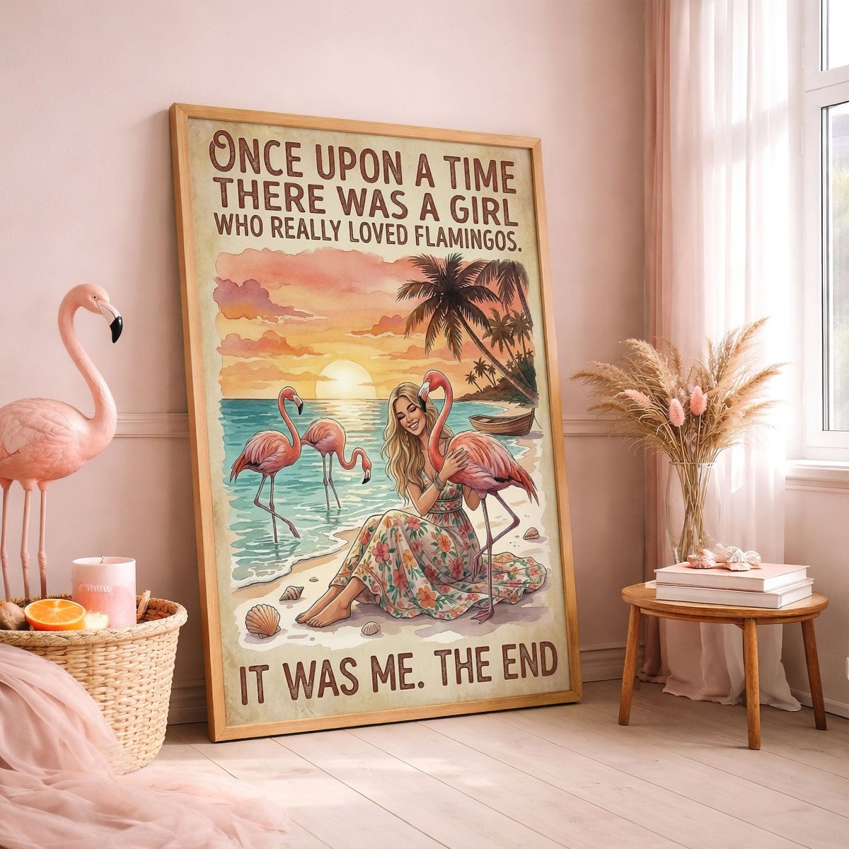 Once Upon a Time Flamingo Girl Poster – Pink Tropical Beach Wall Art - FlamingoAholic