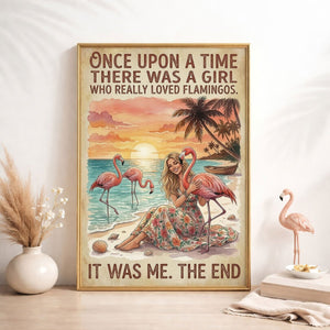 Once Upon a Time Flamingo Girl Poster – Pink Tropical Beach Wall Art - FlamingoAholic