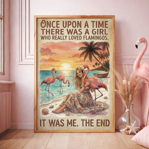 Once Upon a Time Flamingo Girl Poster – Pink Tropical Beach Wall Art - FlamingoAholic