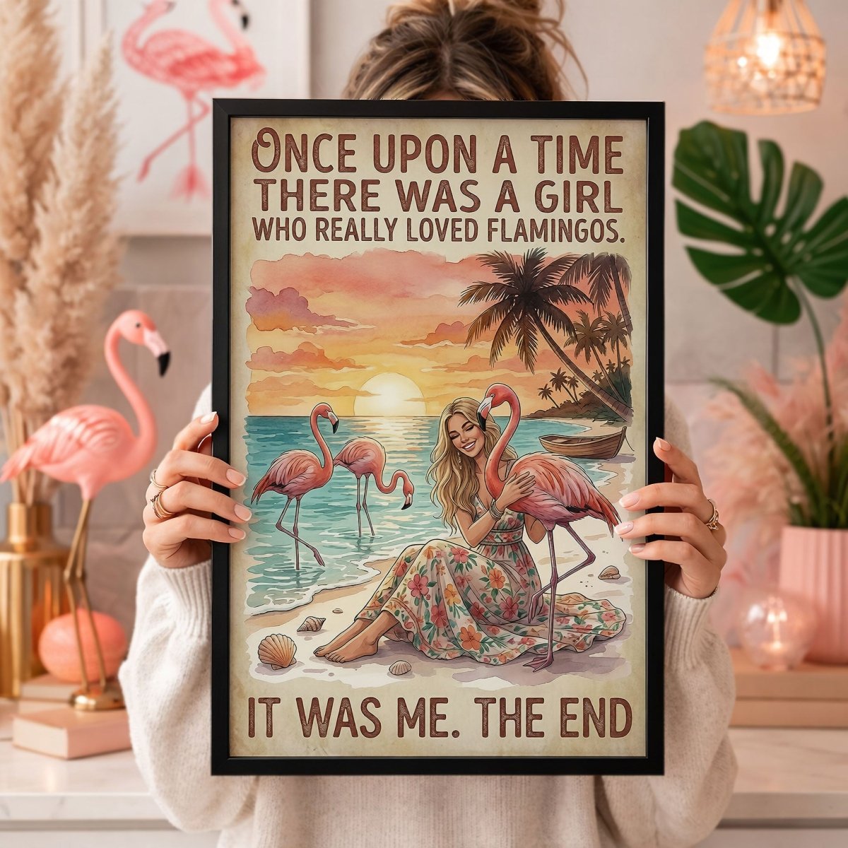 Once Upon a Time Flamingo Girl Poster – Pink Tropical Beach Wall Art - FlamingoAholic
