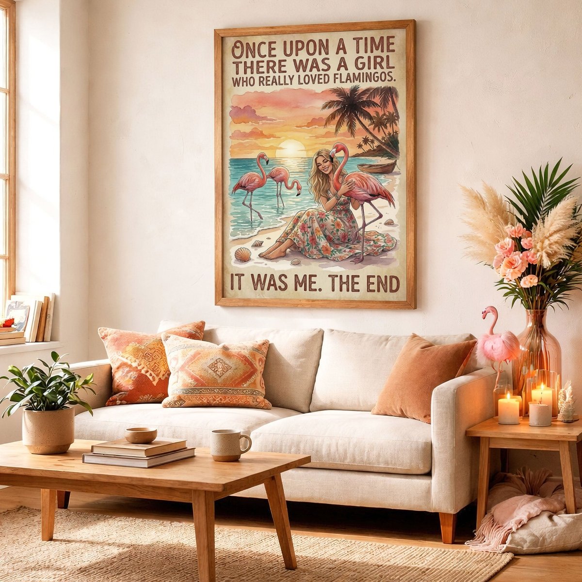 Once Upon a Time Flamingo Girl Poster – Pink Tropical Beach Wall Art - FlamingoAholic