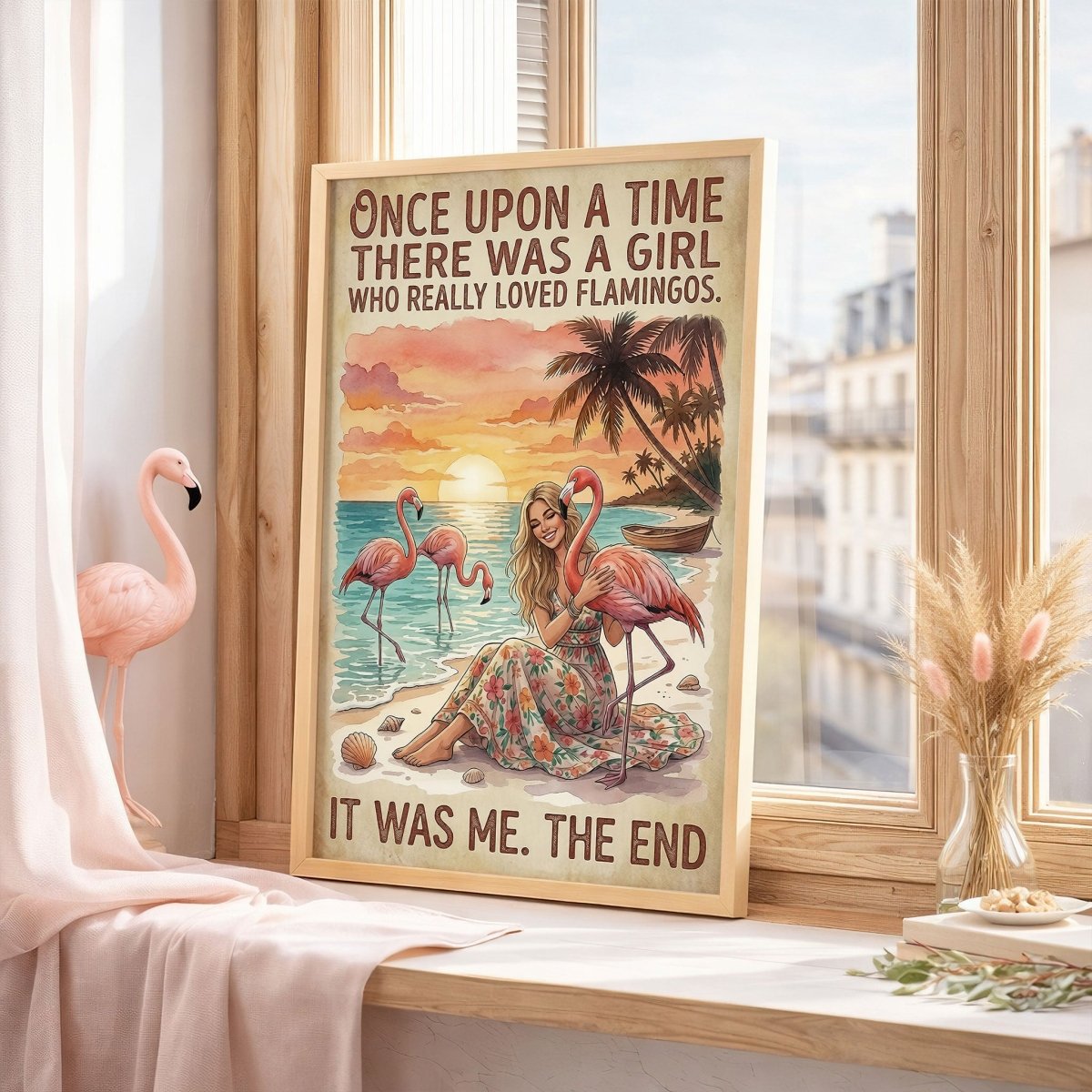 Once Upon a Time Flamingo Girl Poster – Pink Tropical Beach Wall Art - FlamingoAholic