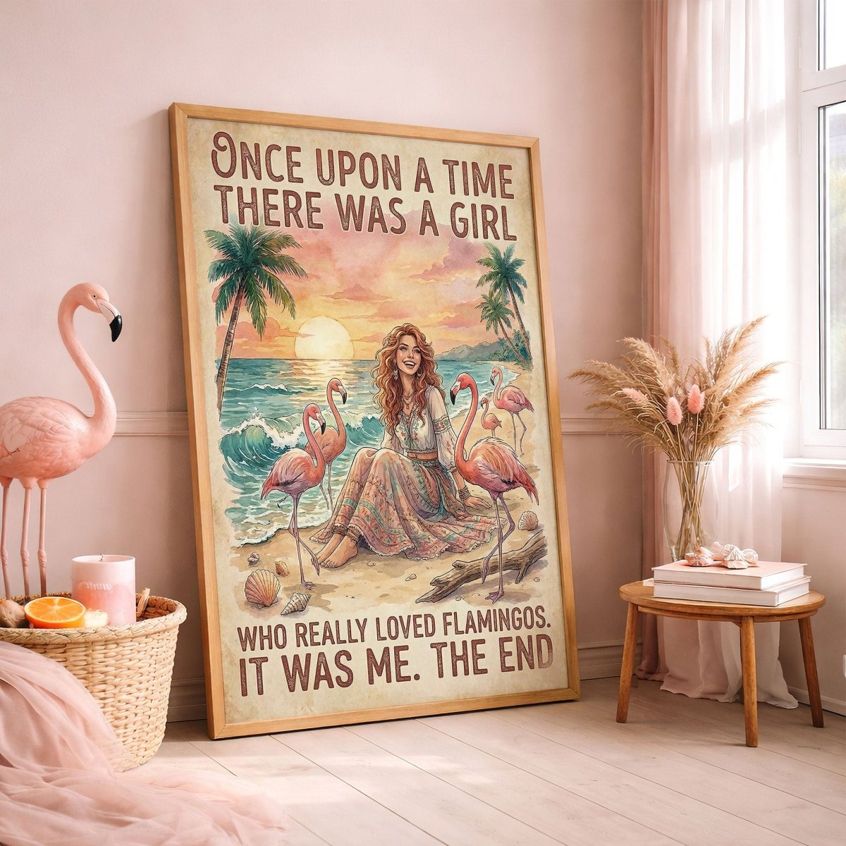 Once Upon a Time Flamingo Lover Poster – Pink Tropical Sunset Wall Art - FlamingoAholic