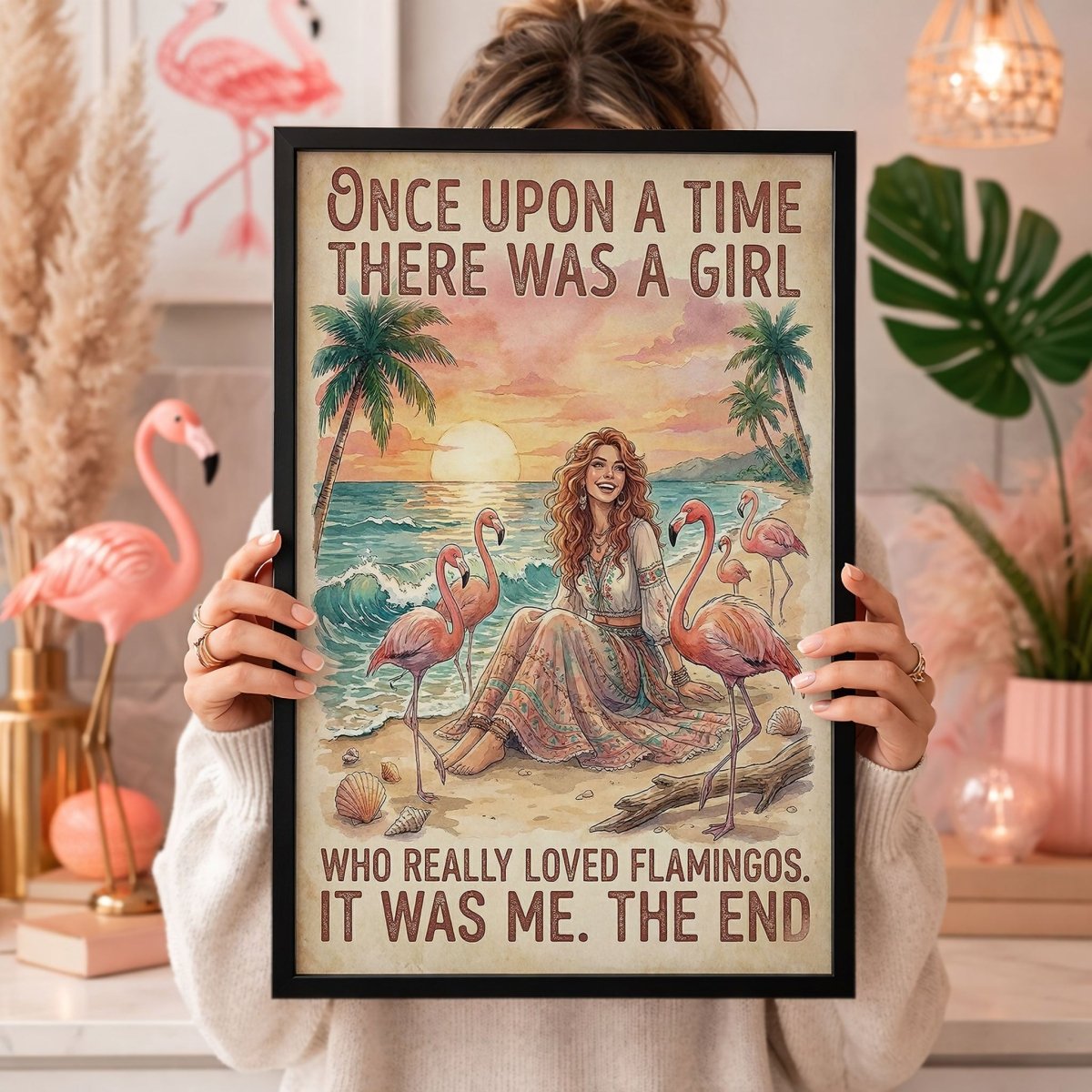 Once Upon a Time Flamingo Lover Poster – Pink Tropical Sunset Wall Art - FlamingoAholic