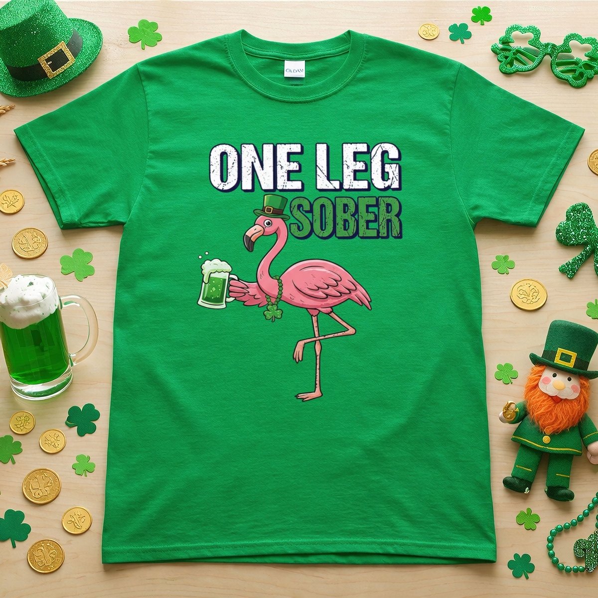 One Leg Sober Flamingo St. Patrick's Day T-Shirt - Funny Irish Beer Lover Party Top - FlamingoAholic